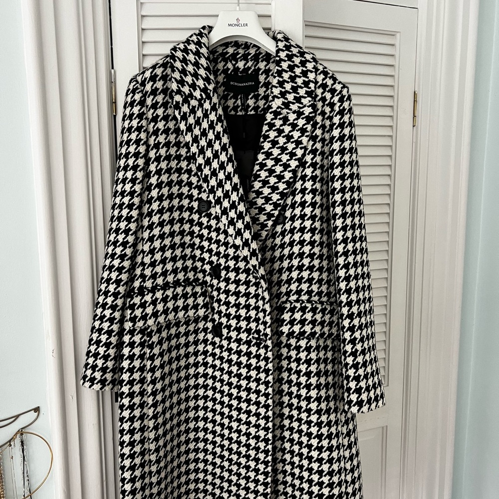 BCBGMaxAzria Black & White Houndstooth Pea Coat